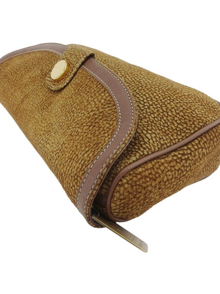 Borbonese Clutch Bag Brown Beige Gold Women 913743 Authentic Secondhand